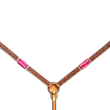 Bar H Equine Horse Genuine Leather Rawhide Stud Breast Collar ,Headstall Tan